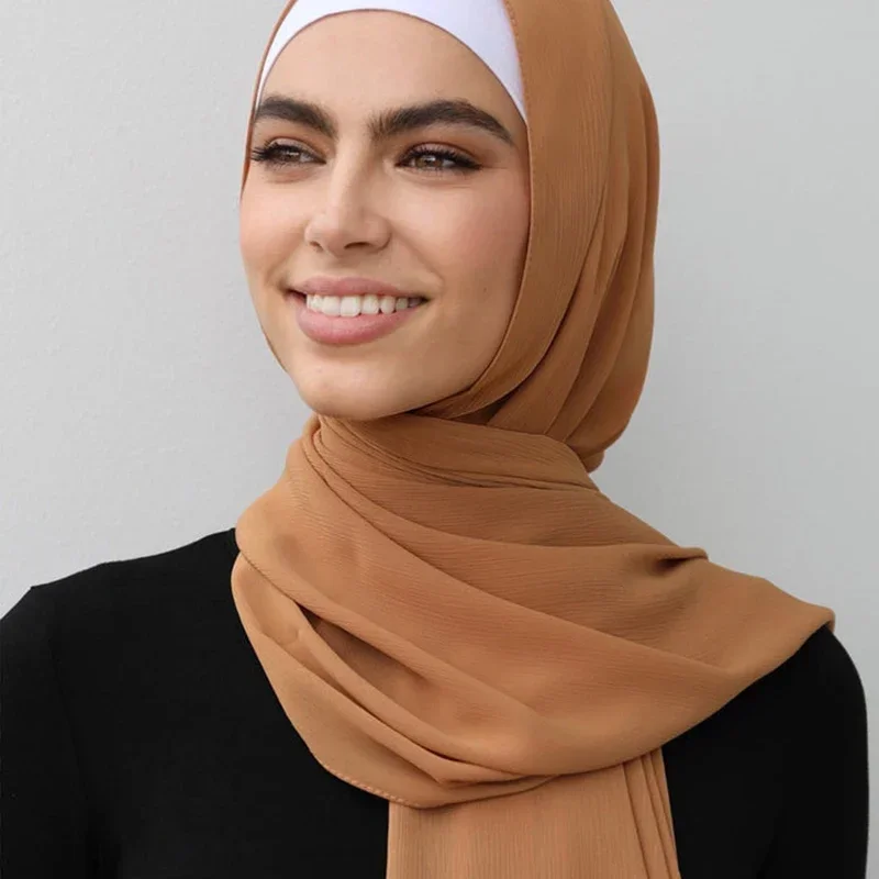 Big Size Pleated Hijab Chiffon Scarf for Muslim Women Turban Scarves Bandana Hijabs Headscarf Plain Shawl Head Wrap for Women