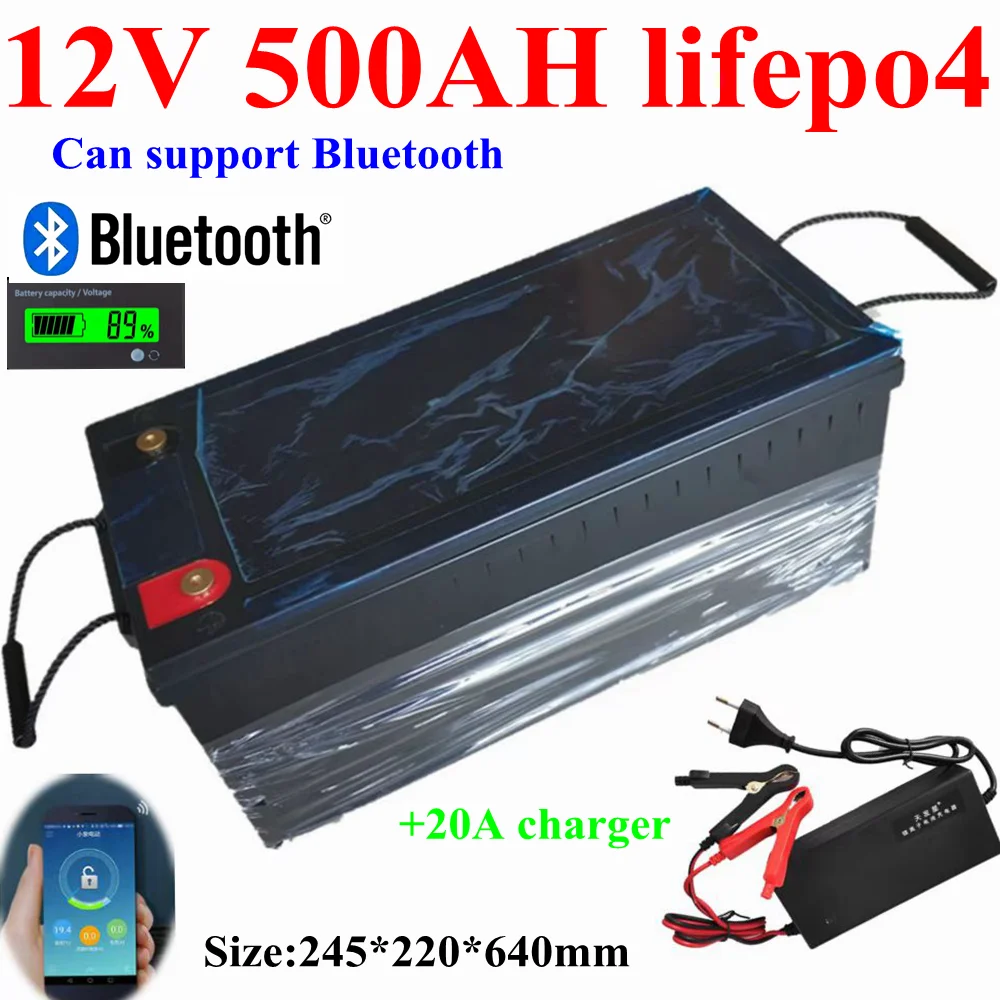 

waterproof 12V 500AH Lifepo4 battery lithium bluetooth BMS APP 4S 12.8V 500Ah for golf cart Solar Storage boat +20A charger