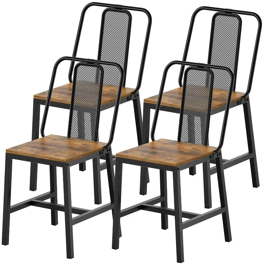 

Chairs Set of 4, Wooden Kitchen Chairs, Farmhouse Dining Chairs with Back Support, for Living Room, Kitchen, Rustic Brown and Bl