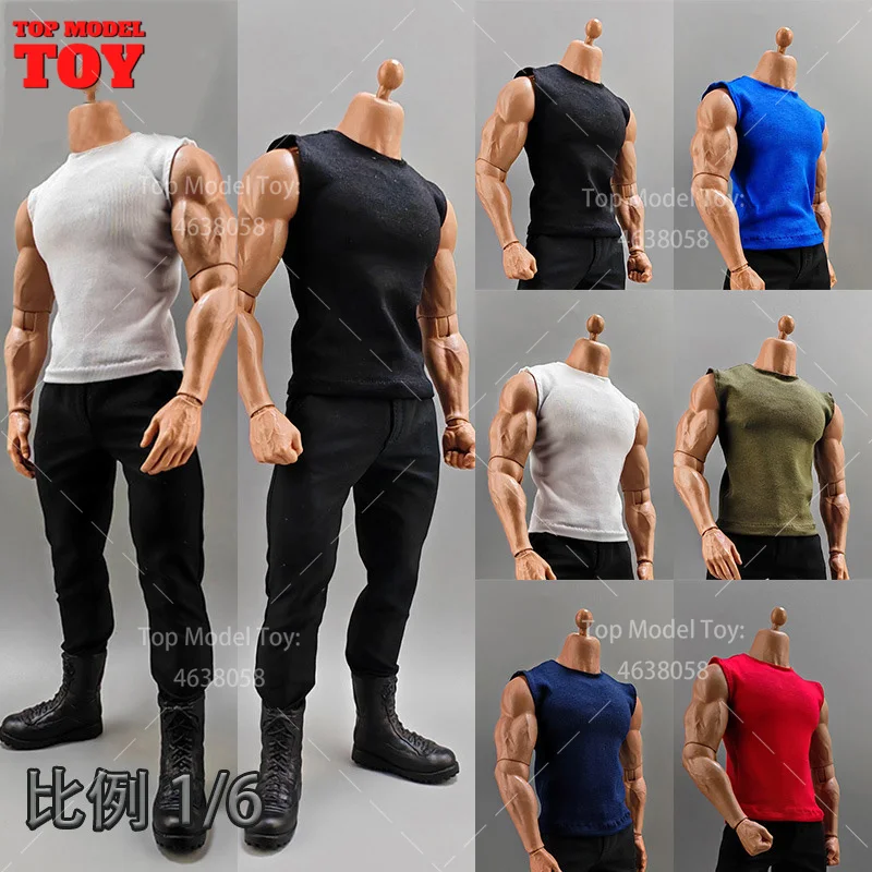 1/6 Scale Wide Shoulder Vest T-shirt Sportswear Clothes Model Fit 12'' Worldbox AT027 Male Soldier Action Figure Body Dolls Toys