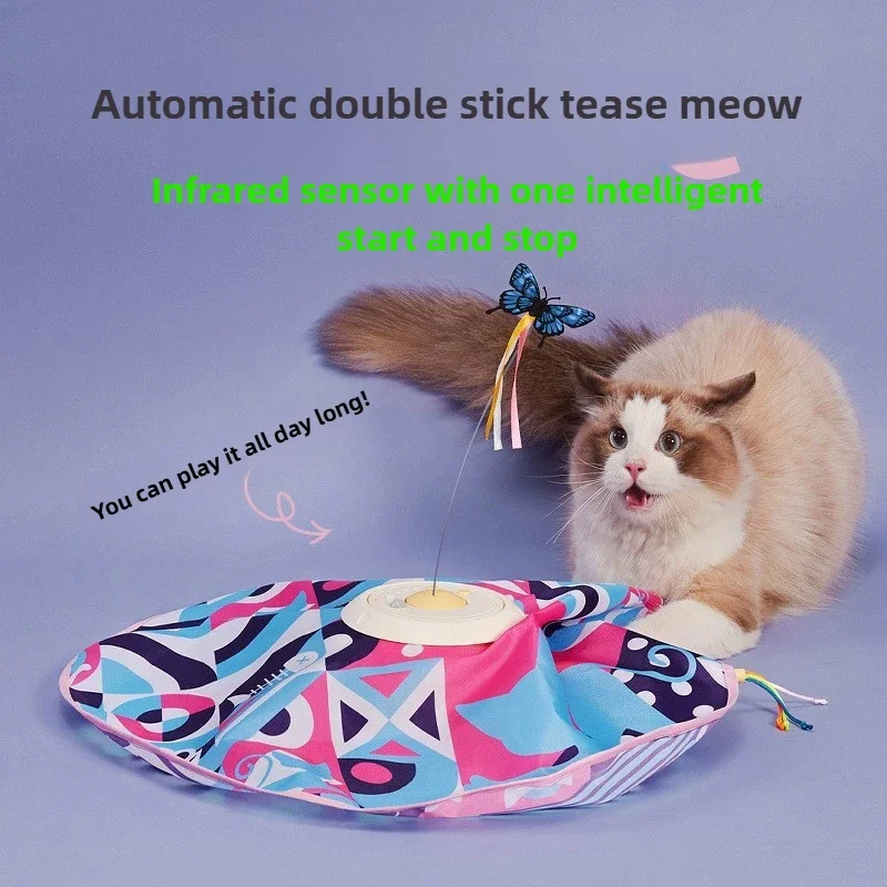 

Cat Toys USB Charging Hide Bite Toy for Cat Intelligent Cat Teasing Spinning Wheel Animal Toys Interactive 3- Modes Pet Products