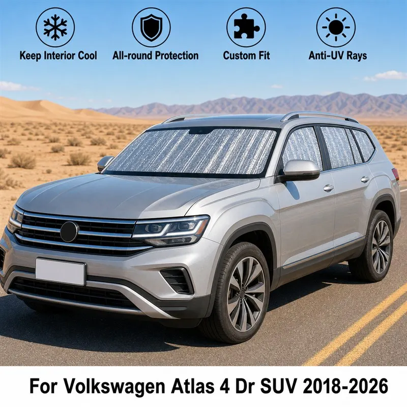 For Volkswagen Atlas 4 Dr SUV 2018-2026 Full Set Car Window Sunshades UV Block Privacy Heat Insulated Foldable Car Curtain