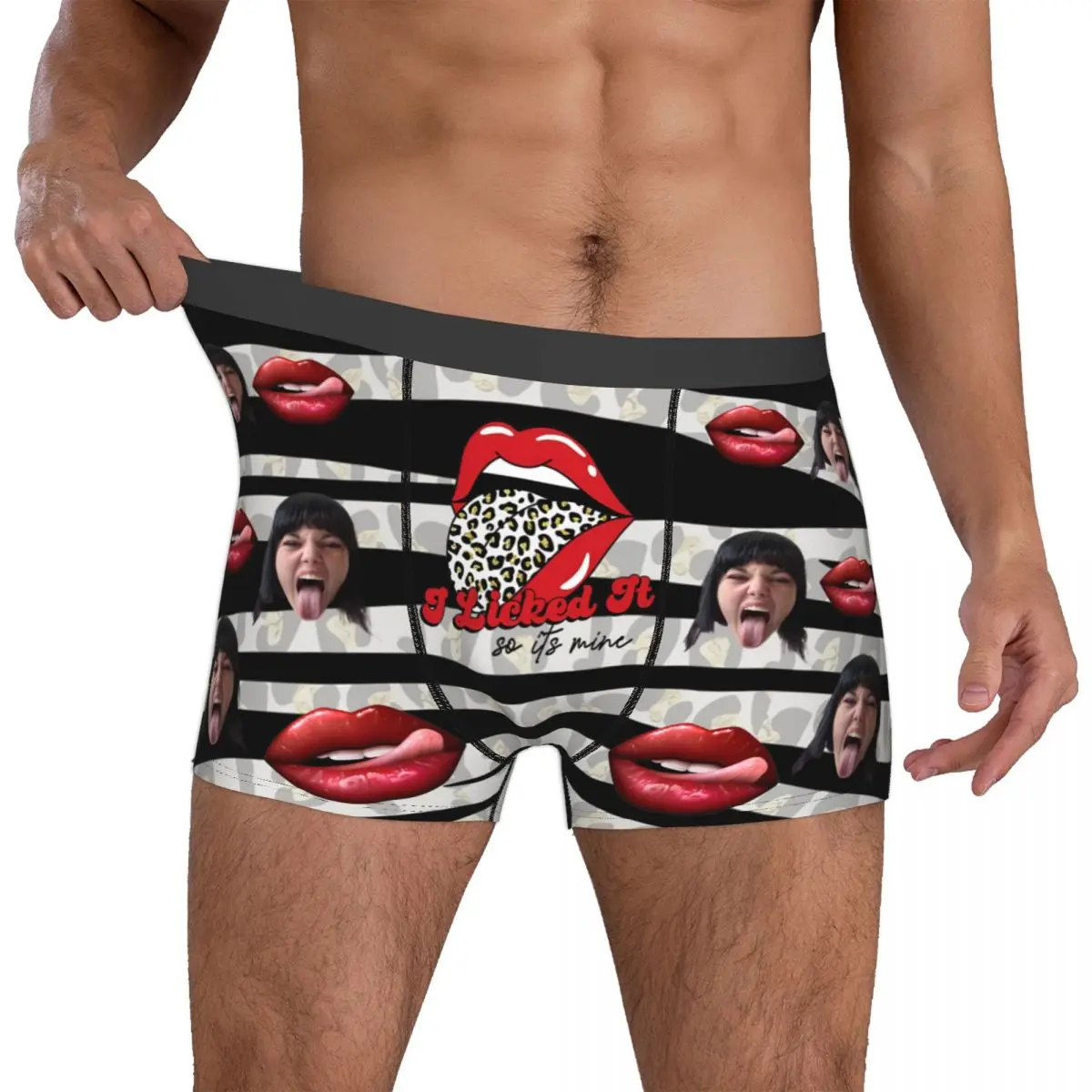 I Licked It So It's Mine Leopard Underwear Face Photo Boxer Shorts Panties Custom Breathable Underpants Funny Gift For Husband