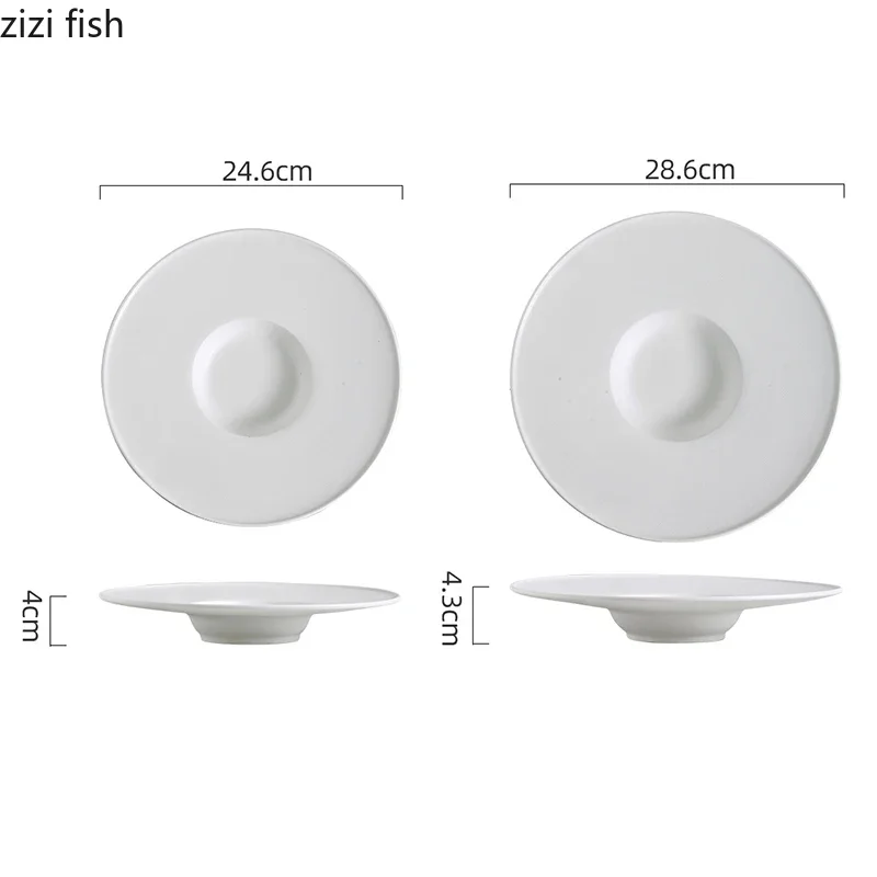 Black White Straw Hat Plate Ceramic Tableware Thick Soup Dish Dessert Dim Sum Dish Pasta Plate Serving Plate Simple Tableware