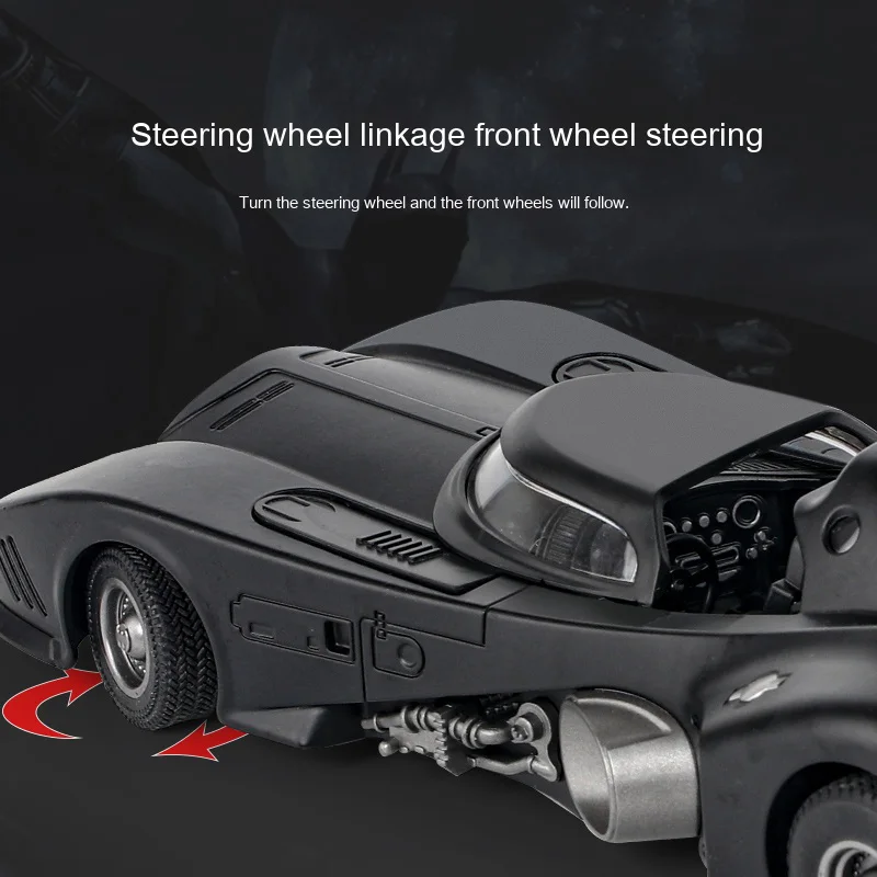 Modelo de liga de veículo Cool Bat 1:24, som e luz frescos, névoa de spray, absorção de choque de quatro rodas, som de motor simulado