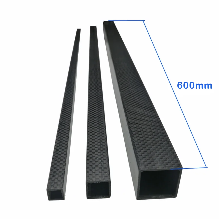 1Pcs Length 600mm Carbon Fiber Square Tube 3K Plain Glossy High Composite Hardness Material Pipe OD 15mm 20mm 22mm 25mm 30mm