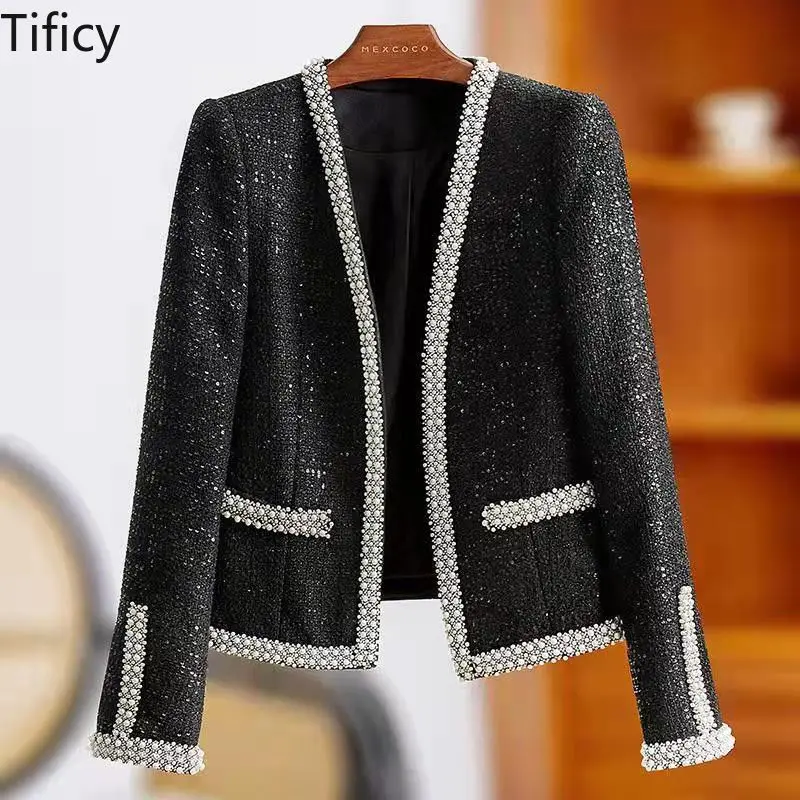 

TIFICY High Street Autumn Coat Women's Autumn and Winter New Style Socialite Temperament Small Short Nail Bead Woolen Jacket Top