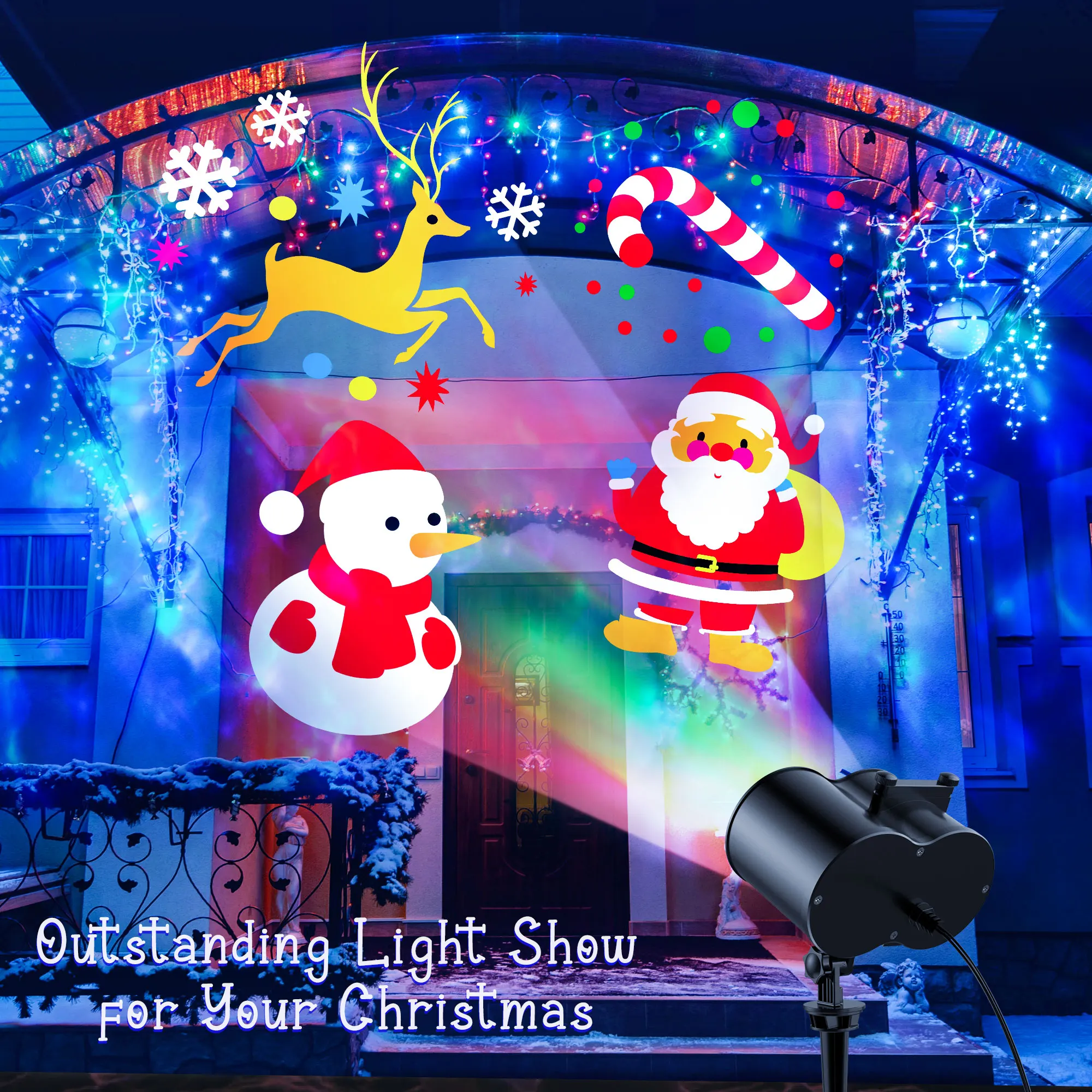 2-in-1 Holiday Projector Light, Double Head 4 Kinds Ocean Waves &12 Pattern Cards, Remote Control, Timer for Halloween Christmas