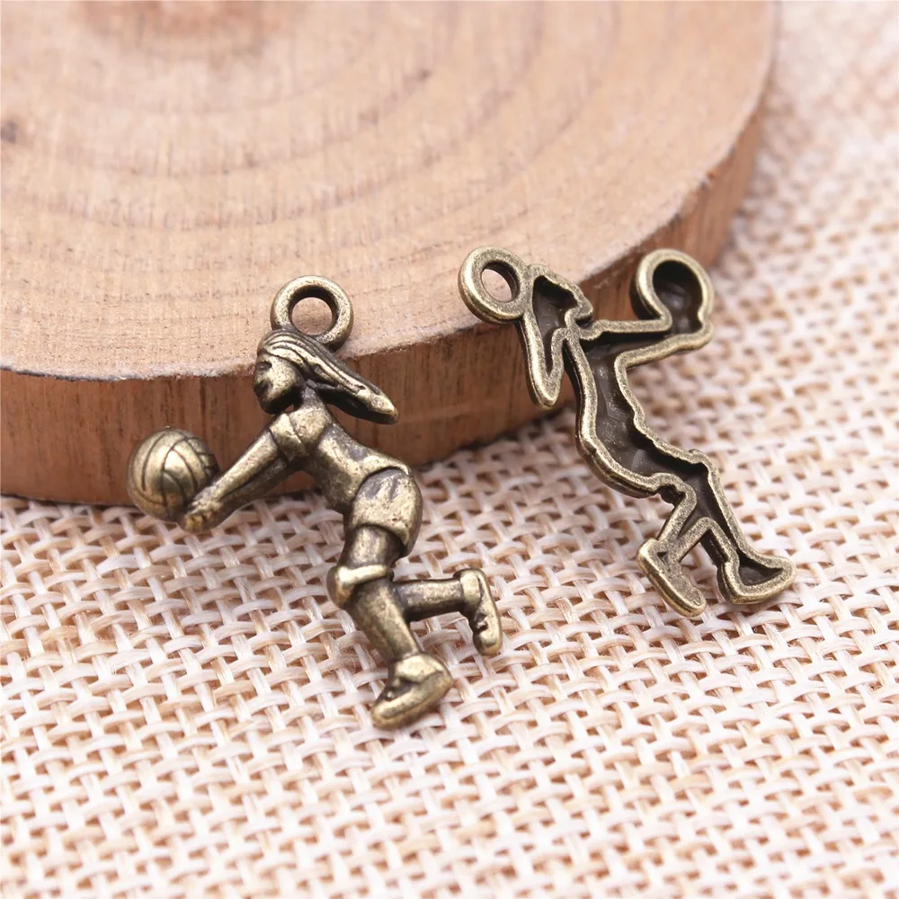 20pcs 23x14mm Charms Sporter Volleyball Player Pendants DIY Crafts Making Findings Handmade Tibetan Jewelry Popular Ornaments