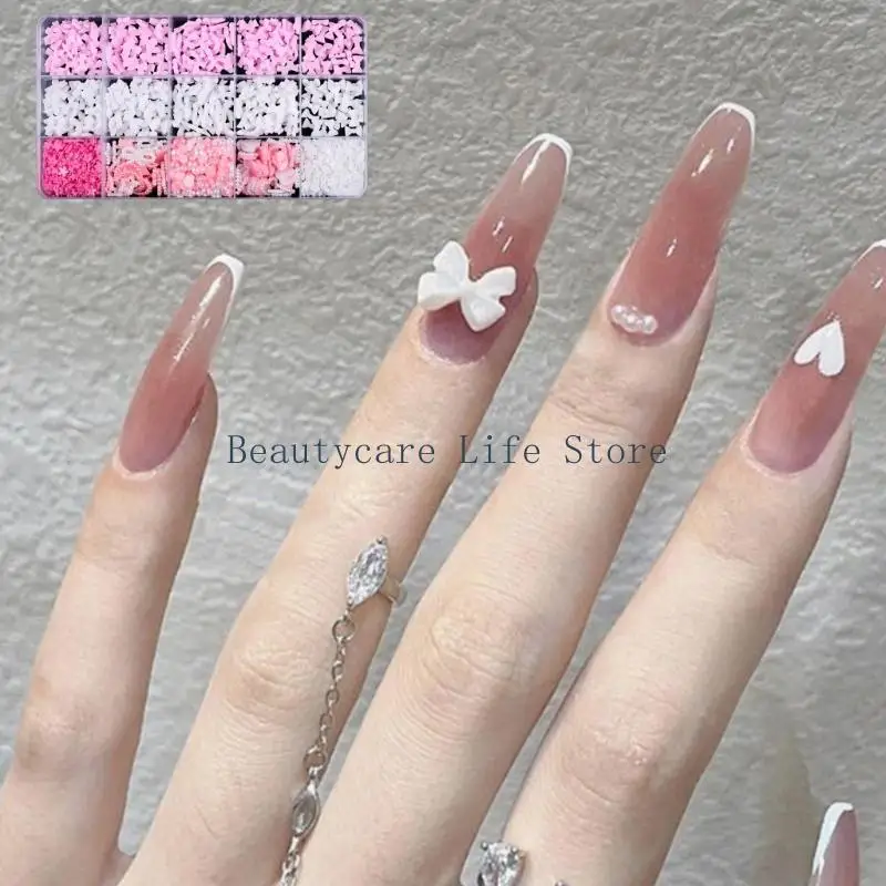 

652C 3D подвески для ногтей с бантом, жемчужные бусины, цветочные подвески, белый бантик, подвески для дизайна ногтей, украшения