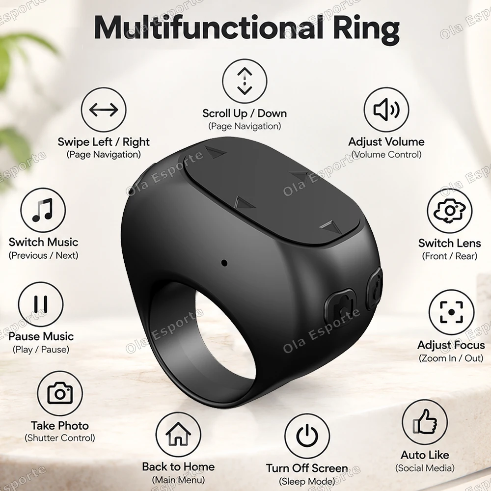 Control Cell Phone Ring Wireless Finger Shutter Remote Control Page Turner Mobile Video Music Phone Controller BT For Travel R12
