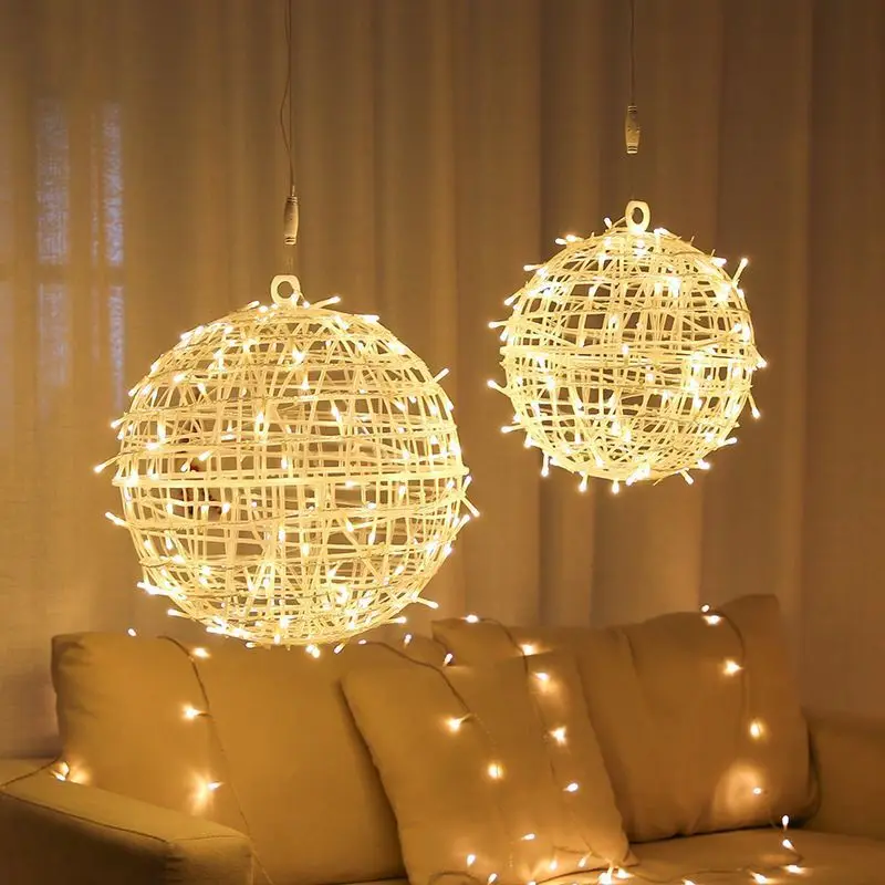 Customize Rattan Ball Light Waterproof Tree Hanging Light  Lantern 220V 110V Home landscape holiday lighting Decors 20cm