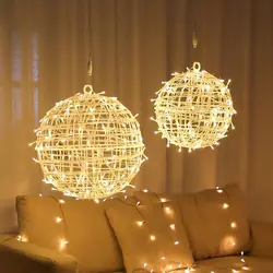Customize Rattan Ball Light Waterproof Tree Hanging Light Lantern 220V 110V Home landscape holiday lighting Decors 20cm