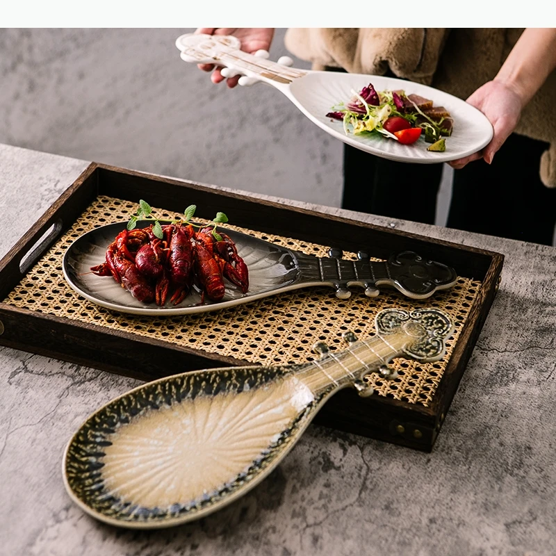 Featured Tableware Pipa Shaped Ceramic Dining Plate Sushi Plates Western Style Steak Plate Dessert Sushi Plates Fruit