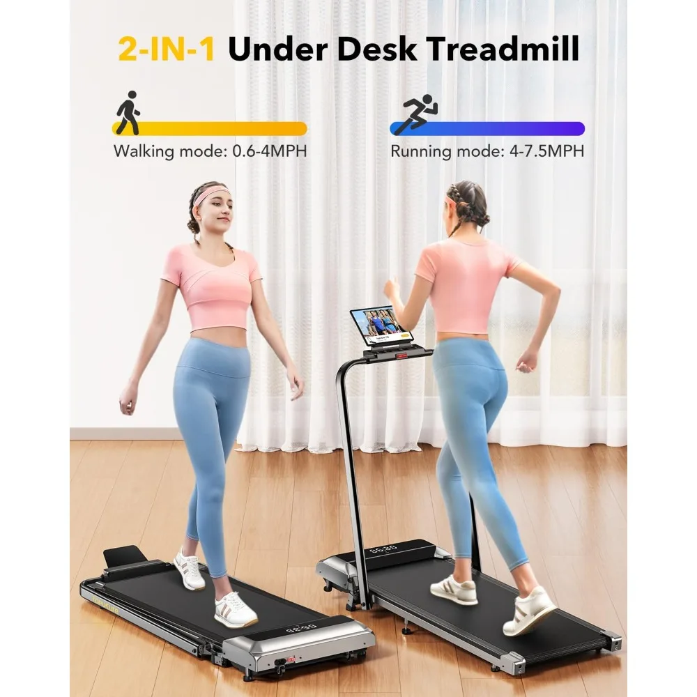 جهاز مشي مدمج قابل للطي للمنزل والمكتب، معدات تمارين مزدوجة الوظائف مع مائل، جهاز مشي مكتبي محمول مع جهاز تحكم عن بعد