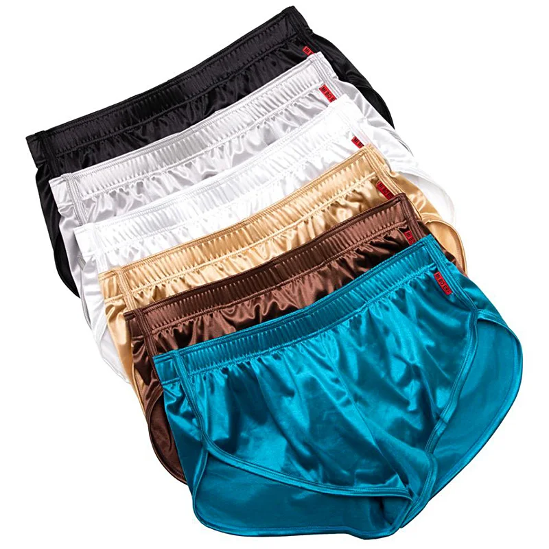 InjBoxers de glace sexy pour hommes, shorts en satin lisse, vêtements de nuit, sous-vêtements, slips, vêtements d\'intérieur, documents solides,