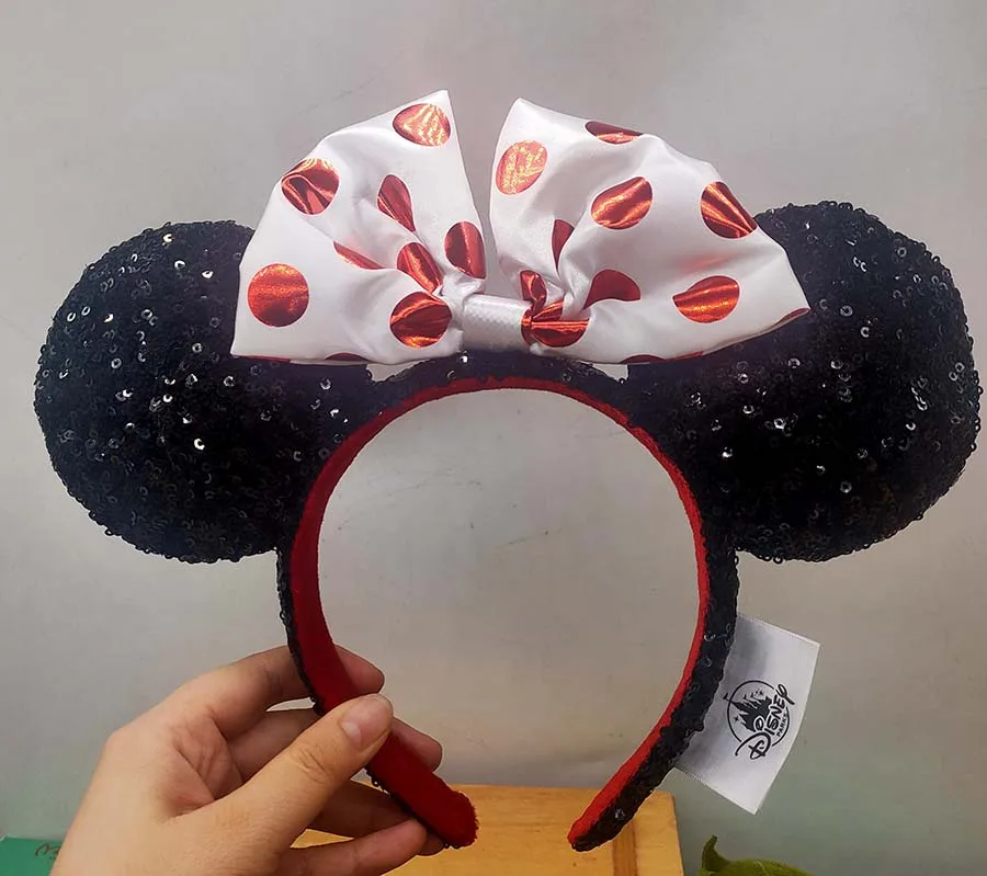 

Disney Parks Minnie Mouse Classic White Bow Black Ears Sequin Headband