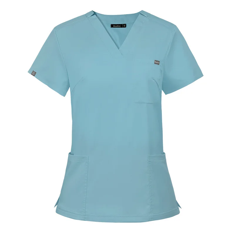 

Elastic Scrub Set V Neck Short Sleeve Breathable Scrubs Women Medical Surgical Uniform Lightweight Stretch Pocketed Nurse Top