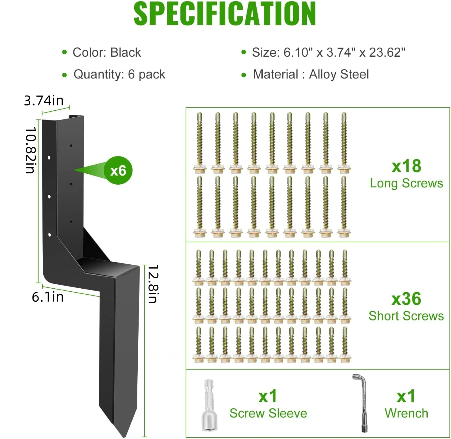 3.74" Fence Post Repair Kit, Heavy Duty Ground Spike Anchor, Fixing Leaning Damaged Wooden Posts, Barrier Pillar, Anchor Sleeve