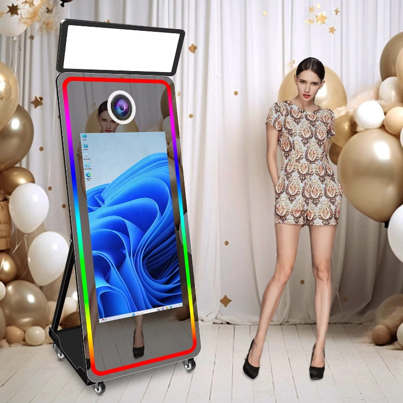 

2025 оптовая продажа Magic Mirror Photo Booth Machine с сенсорным экраном, селфи-камерой и принтером, цифровой зеркальный фотобудка