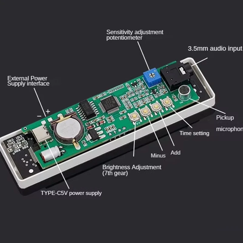 BAAY Spraakgestuurde muziekwijzer LED-display met instelbare gevoeligheid Spraakgestuurd muziekspectrum