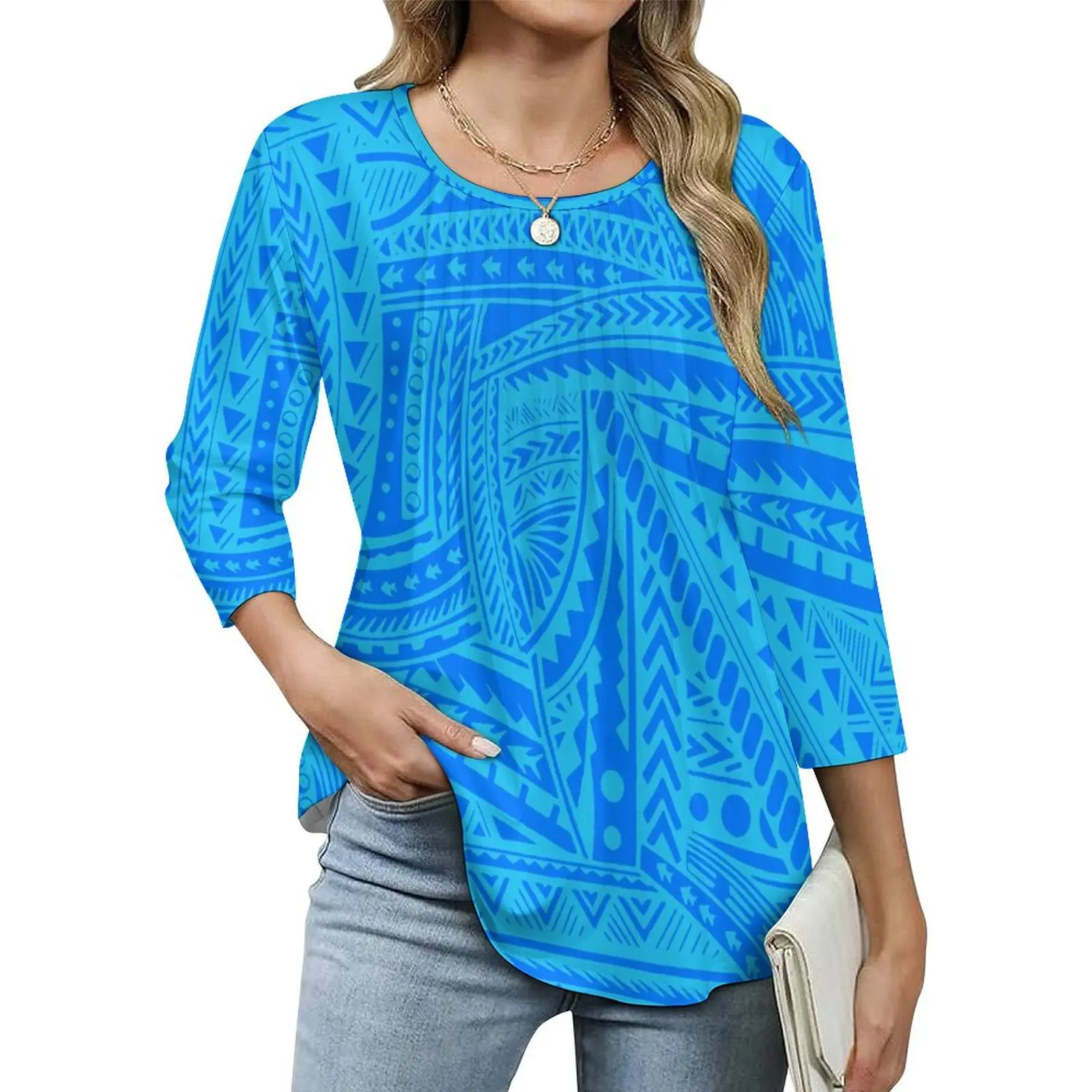 

Блузки с рюшами и сублимационным принтом, повседневные топы с круглым вырезом, повседневные рубашки с Остров Самоа, Прямая доставка