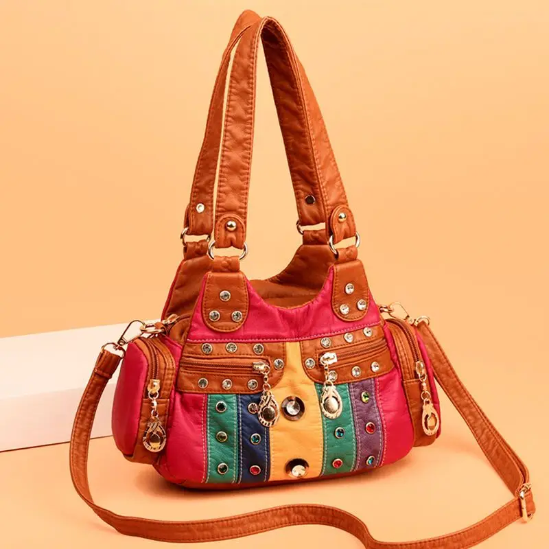 

JIAERDI Harajuku Colorful Rivet Tote Bag Women Patchwork Chain Large Capacity Shoulder Bag Ladies Fashion Y2k Crossbody Bag 2025