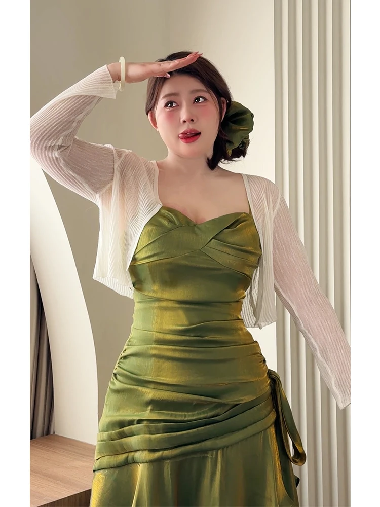 

Белый кардиган-накидка для полных женщин, весна-лето, стройнящий эффект, для повседневной носки, из полиэфирного волокна