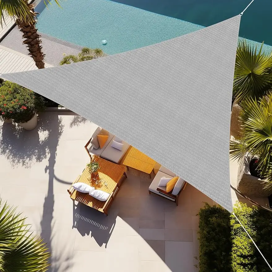 

16'x16'x16' Sun Shade Sail Triangle Canopy Light Grey Outdoor UV Sunshade Sail for Patio Yard Backyard Garden Lawn