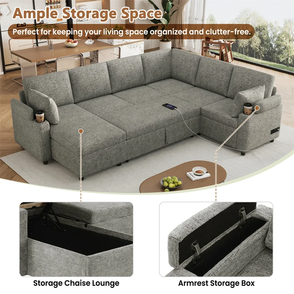 Multifunctional pull-out sofa bed with charging port Home storage 4