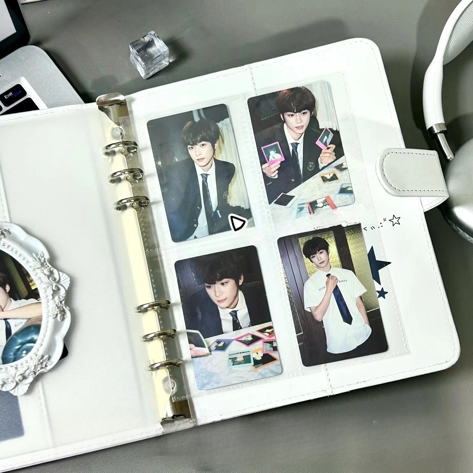 A5 Kpop Photocard Binder with 30 Pack Cute Star Picture PU Leather Photocard Holder Book with Magnetic Buckle Closure