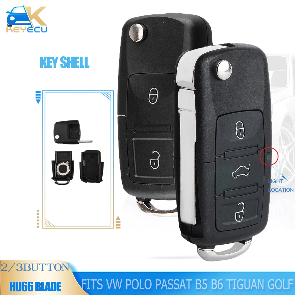 

KEYECU 2B/3B/4B Flip Folding Remote Car Key Shell Case Fob For VW polo passat B5 B6 Tiguan Golf 4 5 Seat Skoda HU66 Blade