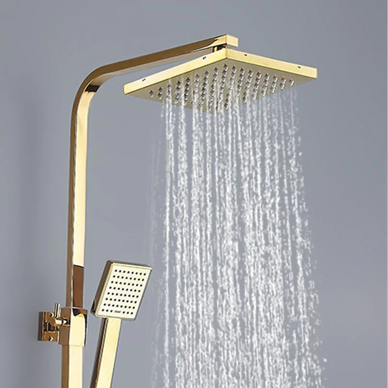 Bathroom Wall Mounted Rainfall Gold Finish Shower Stir Head Faucet Set with Bidet Spray