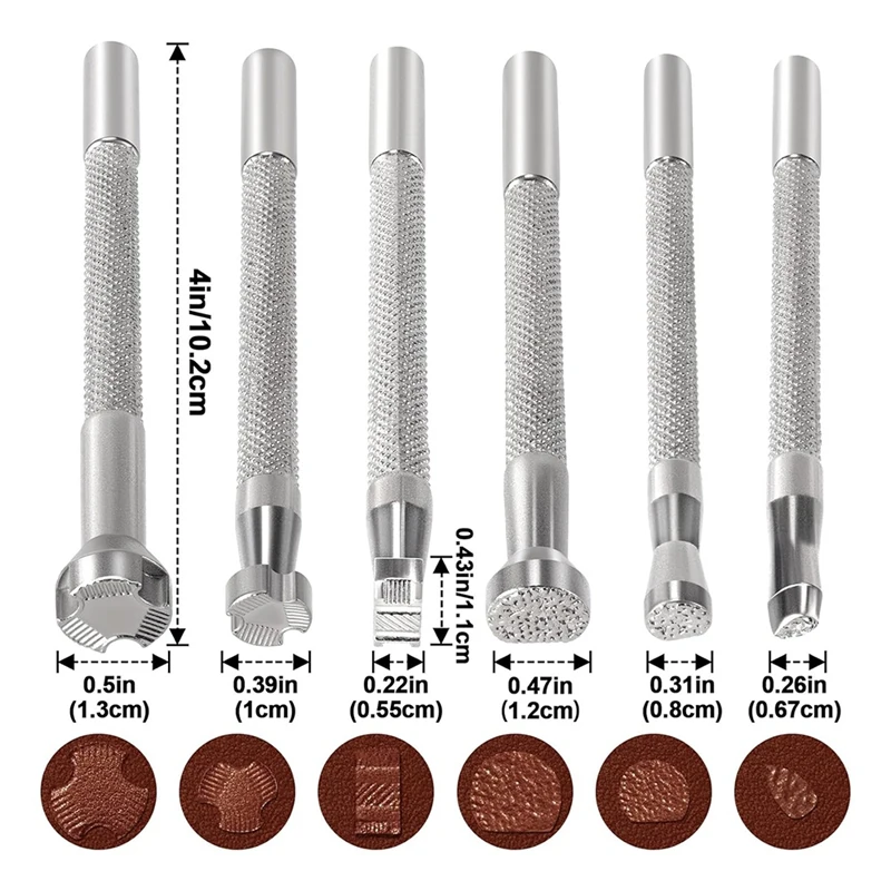 6pcs Leather Stamp, Alloy Steel Leather Carving Stamping Punching Tools for Leather Craft Design Working- Silver-A51M