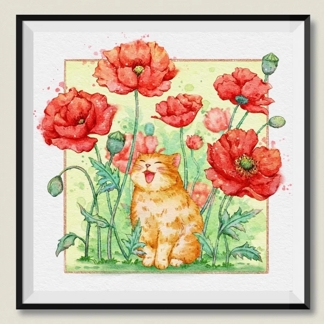 9ct 70x70cm Poppy Cat Embroidery DIY Chinese Style Printed Kits Cross Stitch Needlework Set Home Decor Crafts