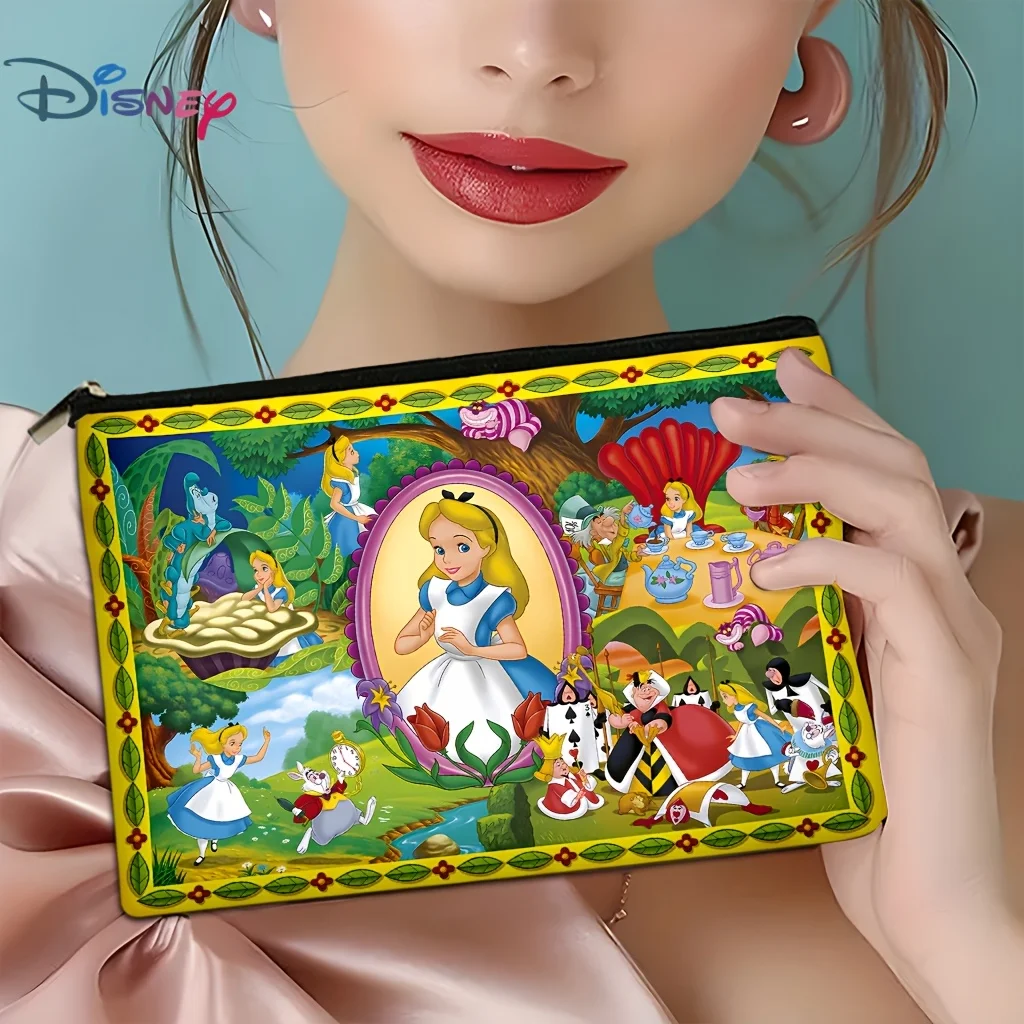 이상한 나라의 앨리스 지퍼 메이크업 가방 1개 - 매드 해터, 체셔 고양이 및 친구들, 보석 보관 가방이 특징인 생동감 넘치는 프린트 패턴, 완벽한 여행용 지퍼 파우치 - 재미있는 생일 선물