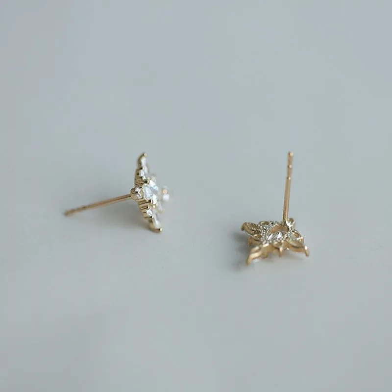 925 Sterling Silver Plated 14K Gold Delicate Vintage Zircon Stud Earrings For Women  Party Jewelry Gifts