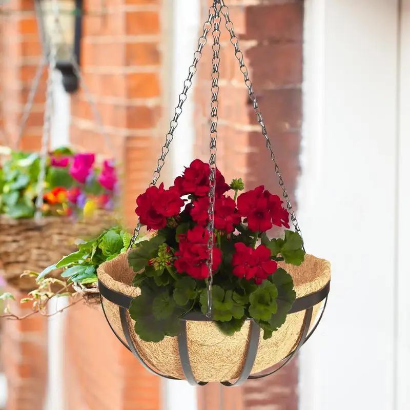 

Coconut Brown Round Iron Chain Hanging Basket Flowerpot European Creative Fleshy Green Plant Chlorophytum Comosum Flowerpot