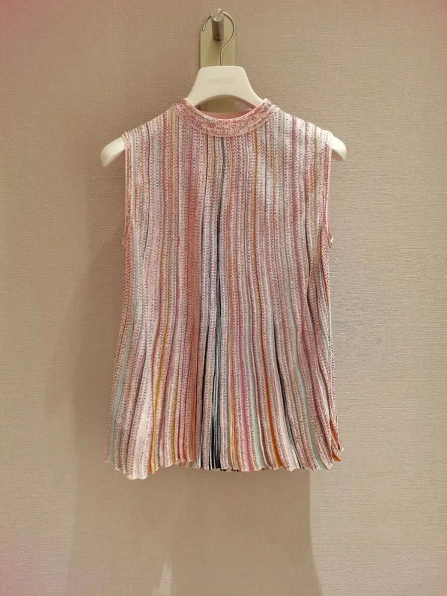 

Summer Heavyweight Rainbow Knitted Two-Piece Set Luxury Ladylike Dress Elegant Commuter Korean Style Polyester Fiber