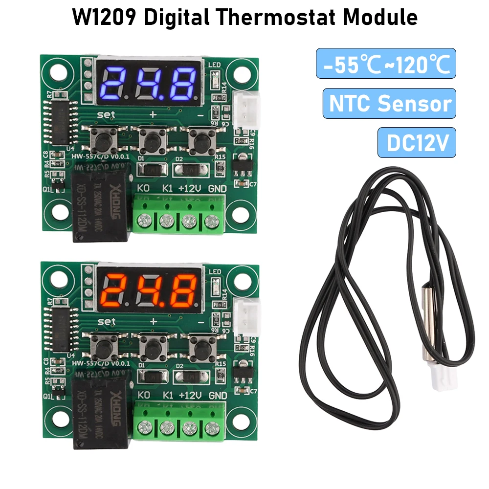 

Цифровой регулятор температуры W1209, высокоточный термостат с датчиком NTC, регулятор температуры отопления холодильника, 12 В постоянного тока