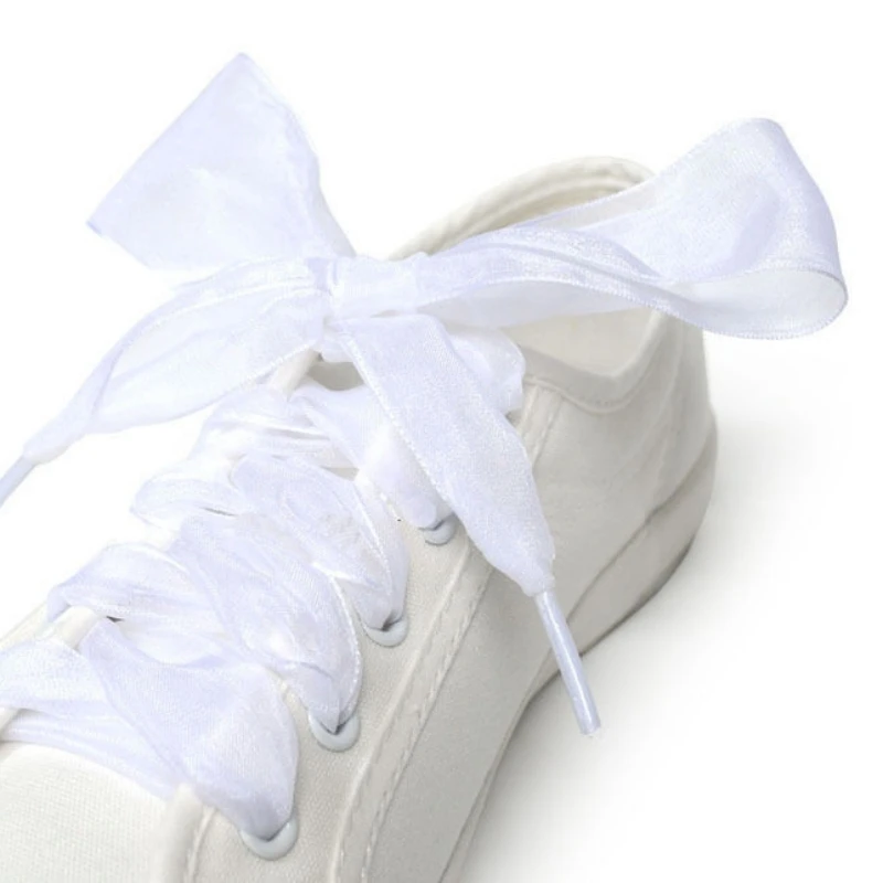 1 Pair 2.5cm Widen Organza Shoe Strings 120cm Women Bow Shoelaces Flat Silk Satin Ribbon Canvas Sneakers Sport Shoes Laces