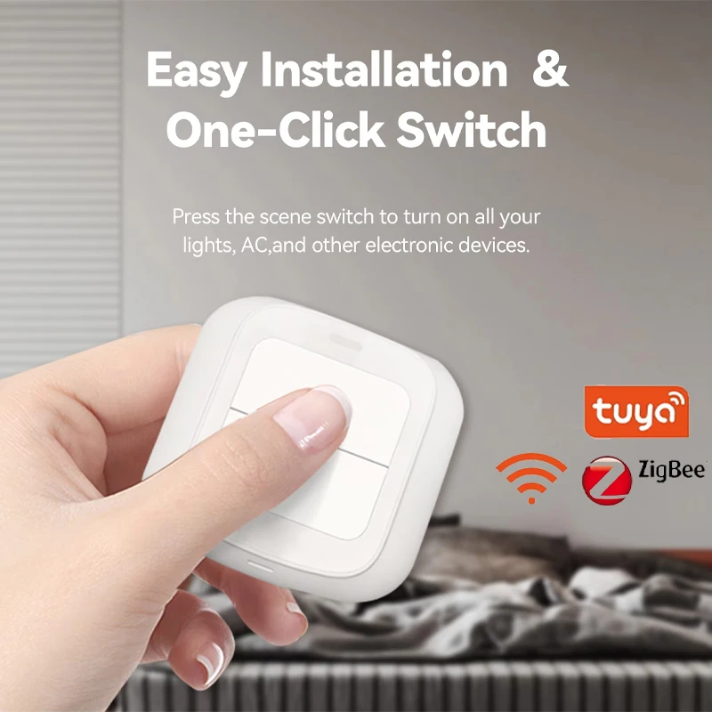 

Беспроводной Wi-Fi/ZigBee переключатель сцен, кнопочный контроллер, питание от батареи, умный переключатель Tuya, сценарий автоматизации, 2-бандовое управление