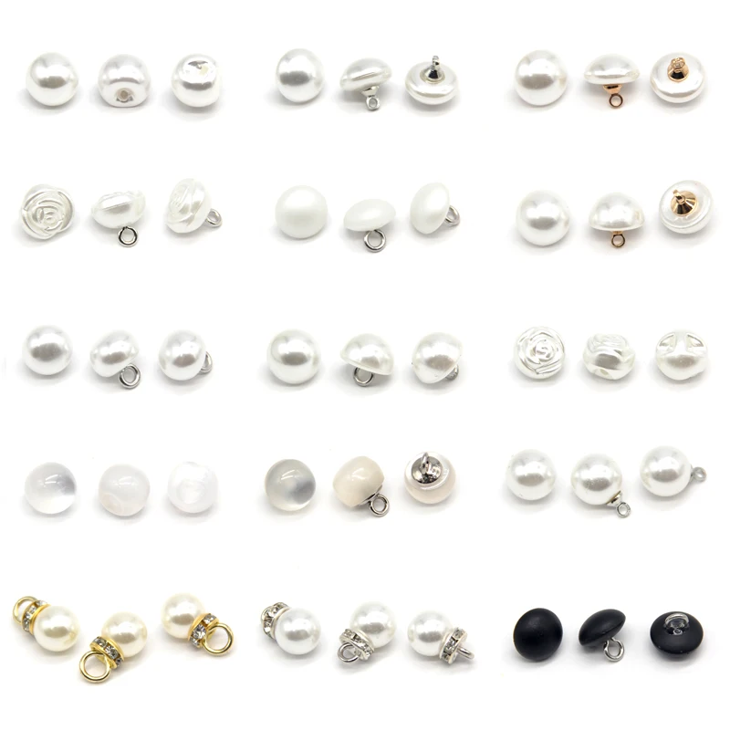 HENGC 10mm Round Rose White Faux Pearl Shirt Buttons For Clothing Wedding Dress Skirts Handmade Sewing Accessories Wholesale