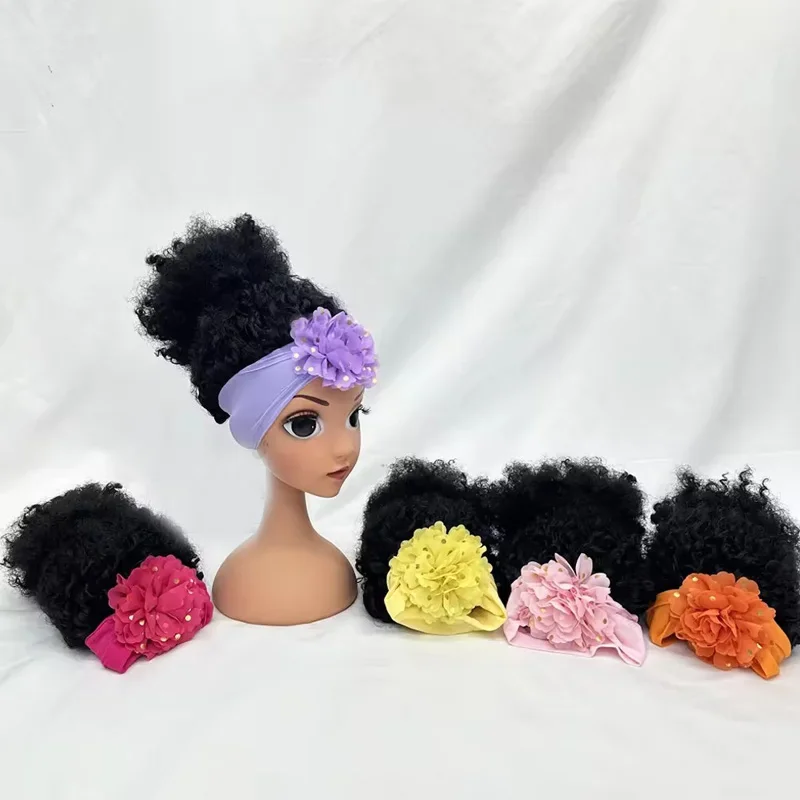 Hair Afro Curly Synthetic Head Band Wig with Bangs Synthetic Hair Wrap Hairband Headband Wig for Kids