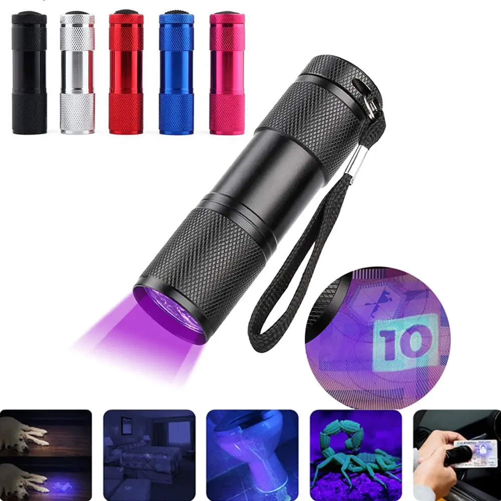 Durable 395nm Invisible Ink Marker Ultra Violet Purple Light UV Torch 9 LED Flashlight