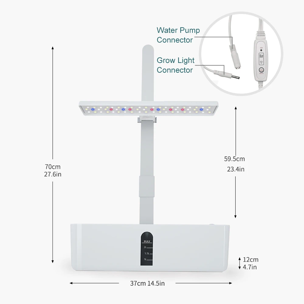 Smart Hydroponics Growing System Grow Light, Indoor Herb Garden Kit, Automatic Timing, LED Grow Light, Water Tank, 15W