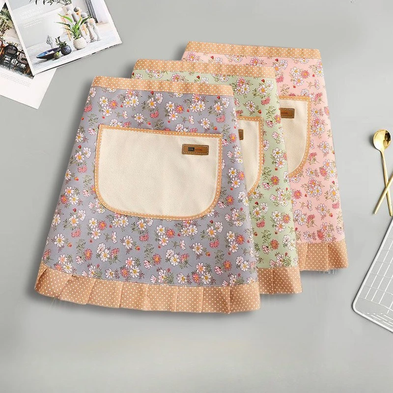 Pastoral Breathable Fresh-style Canvas Half-length Apron, Stain-resistant and Wear-resistant, for Cooking in The Kitchen At Home