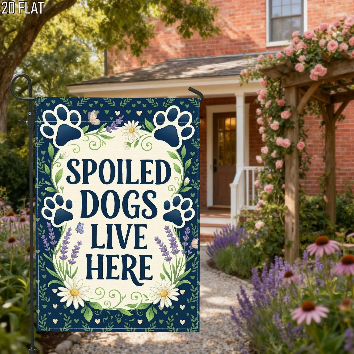 1pcs Spoiled Dogs Live Here Floral Paw Print Garden Flag Rustic Spring Summer Outdoor Yard Decor