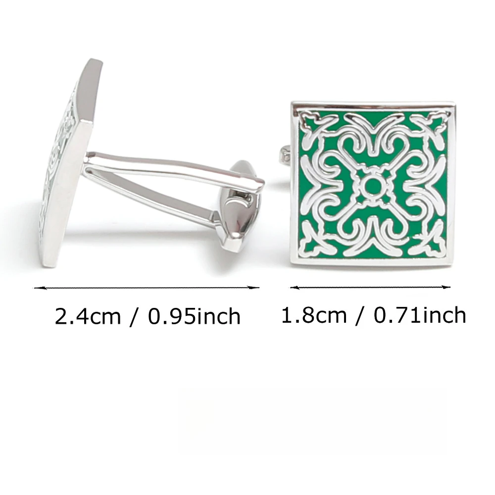 Green Carved Cufflinks Square Silver Edged Exquisite Pattern Design Cufflinks Business Banquet Formal Attire Cuff Decoration