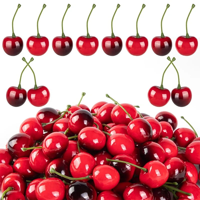 10/20Pcs Artificial Cherry Fake Fruit Model Cake Ornament Food Photography Props Party Decor Home Table Decor Craft Decoration